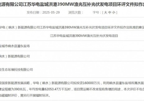华电390MW渔光互补项目公示