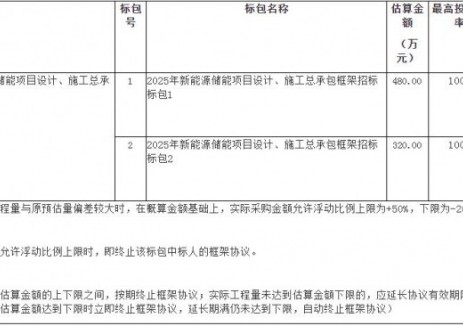 招标 | 广东东莞设计院2025年新能源储能EPC框架