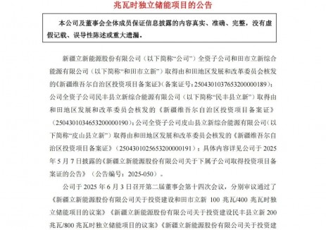 12.5亿元！立新能源拟投建500MW/2GWh储能电站项目