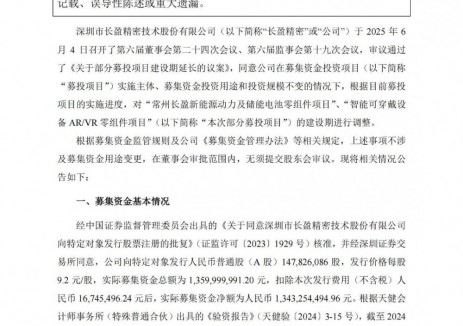 长盈精密动力及储能电池相关项目等延期