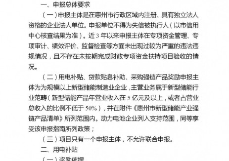 广东惠州开展2025年推动新型储能高质量发展资金项