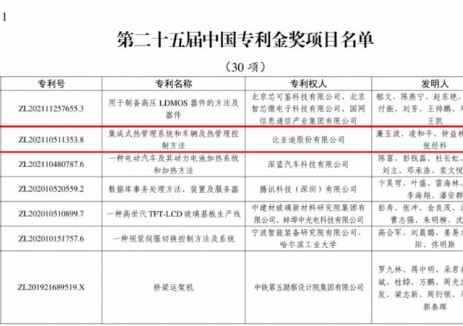 2项金奖！比亚迪再获国家级专利殊荣