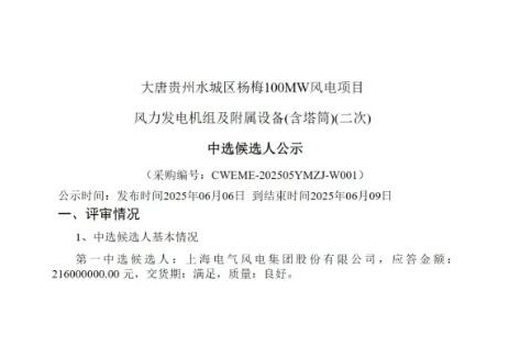中标 | 电气风电中标大唐贵州水城区杨梅100MW风电项目