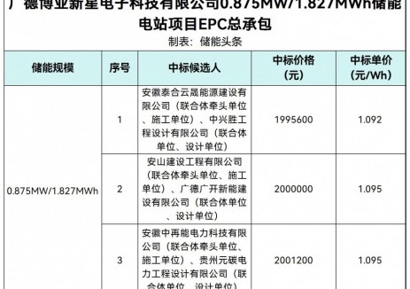 中标 | 1.092~1.095元/Wh！广德博亚新星电子科技有限