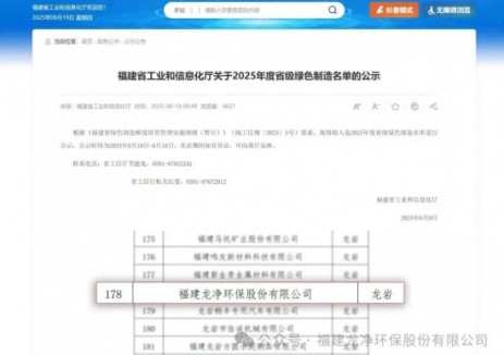 龙净环保荣获省级“绿色工厂”称号，彰显绿色发展