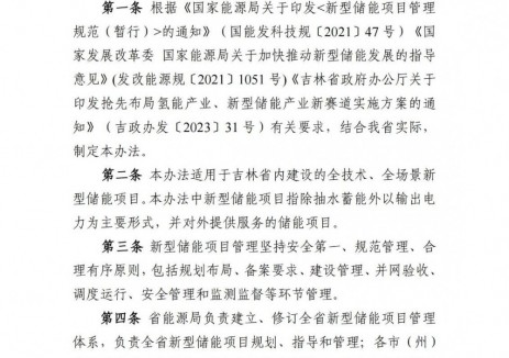 吉林省新型储能项目管理办法：新型储能项目依据考