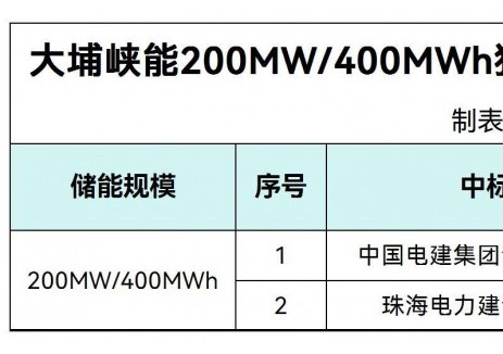 中标 | 0.85~0.848元/Wh！大埔峡能200MW/400MWh储