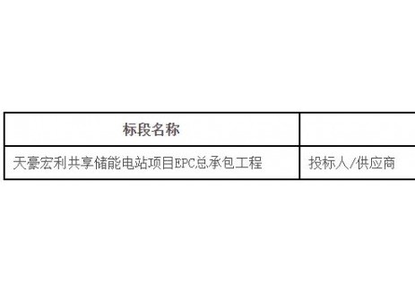 招标 | 300MW/1200MWh！天豪宏利共享储能电站项目