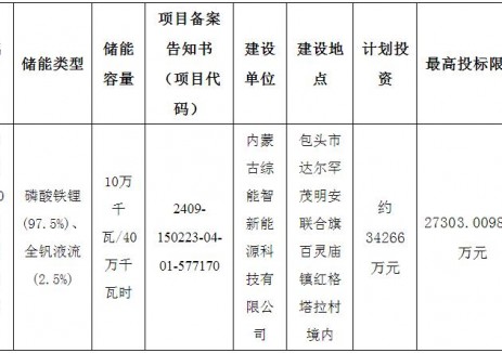 招标 | 限价0.683元/Wh！内蒙古电力100MW/400MWh