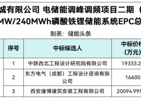 中标 | 0.692~0.837元/Wh！磷酸铁锂+钛酸锂！陕煤