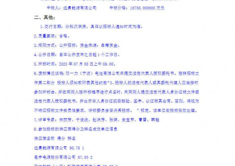 中标 | 0.43元/Wh！山东250MWh独立共享储能直流侧系统采购中标结果公示