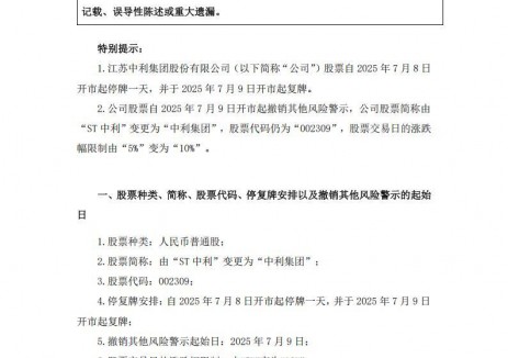 中利集团“摘帽”