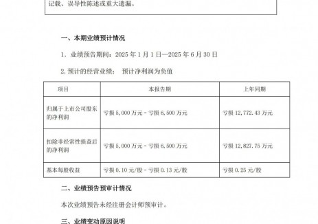 天际股份预计2025年上半年亏损5000万元-6500万元