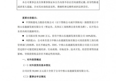 <em>中国核电</em>成立新公司！
