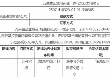 招标 | 万基集团源网荷储一体化光伏发电项目