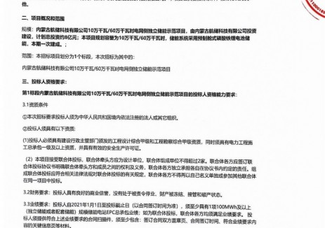 招标 | 1.33元/Wh！内蒙古100MW/600MWh电网侧独立