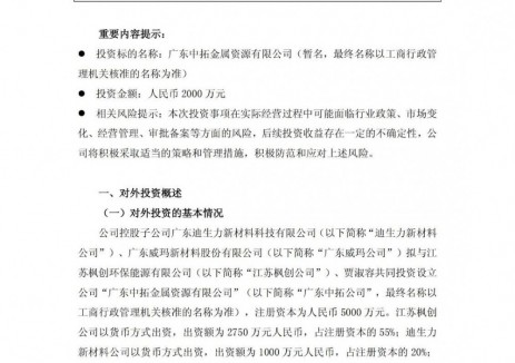 涉及储能业务！迪生力投资设立孙公司