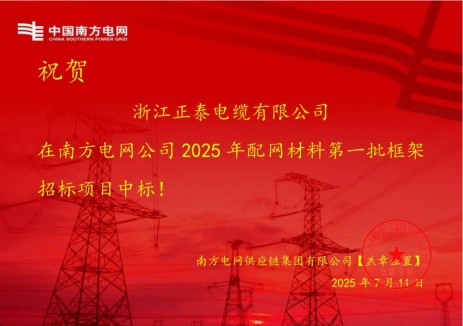 中标 | 正泰电线电缆成功中标南方电网2025年首批