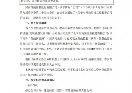 涉及储能业务！豫能控股成立子公司