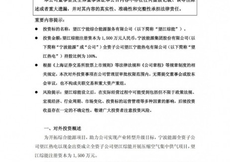 涉及储能业务！宁波能源成立子公司