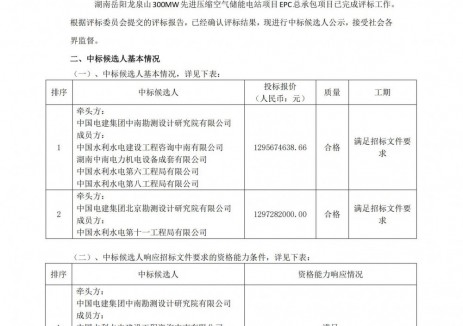 中标 | 湖南岳阳龙泉山300MW/1500MWh先进压缩空气