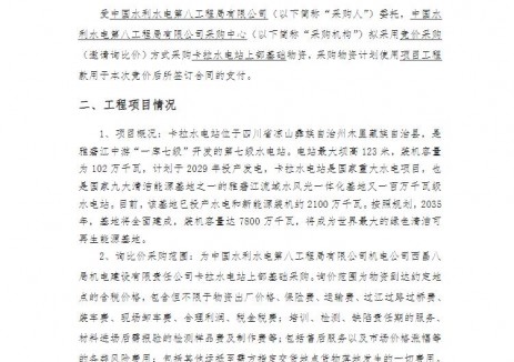 招标 |中国电建西昌公司卡拉水电站上部基础竞价公