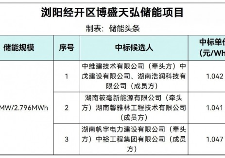 中标 | 1.041~1.047元/Wh！湖南浏阳经开区博盛天