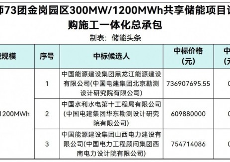中标 | 0.508-0.629元/Wh！新疆第四师300MW/120
