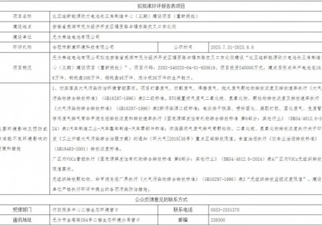 投资24亿元！安徽年产18.48万件电池包等项目环评