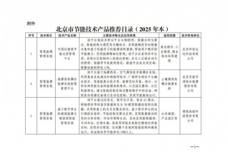 北京公布节能技术产品推荐目录（2025年本）