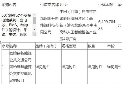 中标 | 649万！河南信阳市固始县新能源公交更换电