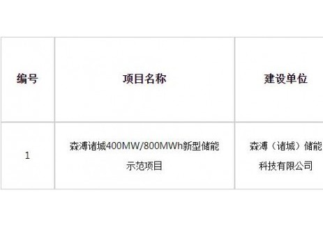 森溥诸城400MW/800MWh新型储能示范项目环评公示