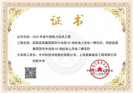 中天科技参建海上风电项目获评“中国电力优质工程”