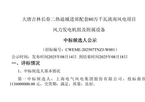 中标 | <em>电气风电</em>中标大唐吉林洮南80万千瓦风电项目