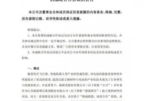 格林美与蔚蓝锂芯签署战略合作协议：三年内推动40