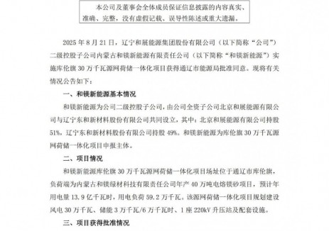 含30MW/60MWh储能！和展能源内蒙古300MW源网荷储