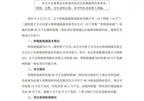 投资13亿元！和展能源300MW风电项目获得批准