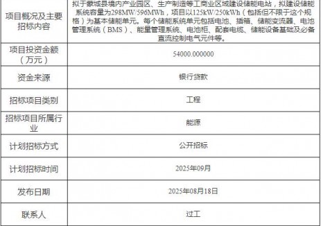 招标 | 约0.906元/Wh！安徽298MW/596MWh用户侧储