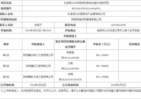 中标 | 陕西咸阳礼泉县2025年县域充换电设施补短