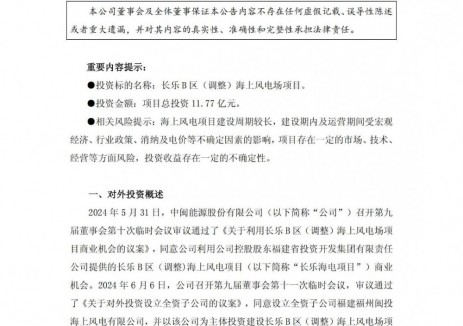 总投资11.77亿元！中闽能源投建114MW海上风电项目