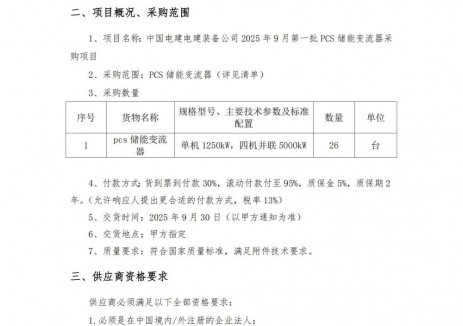 招标 | 中国电建130MW储能PCS采购