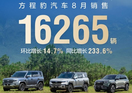 比亚迪方程豹汽车8月<em>销售</em>16265辆