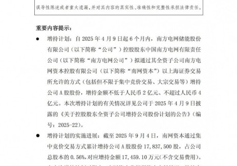 南網(wǎng)儲(chǔ)能：<em>南方電網(wǎng)</em>全資子公司耗資1.7億元增持股份