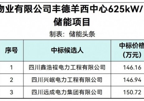 中标 | 1.12~1.1549元/Wh！<em>四川</em>成都625kW/1305kWh储能项目中标候选人公示