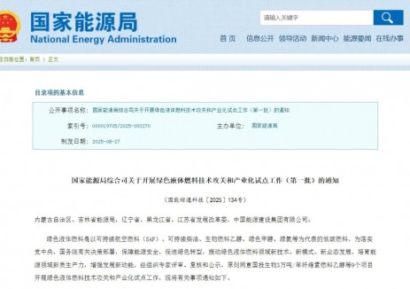 入选！国家能源局第一批绿色液体燃料试点项目