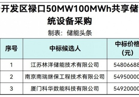 中标 | 0.4982~0.4995元/Wh！林洋储能、南瑞继保、科