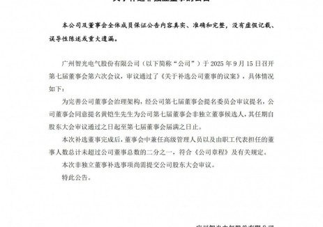 智光电气提名黄铠生为第七届董事会非独立董事候选人