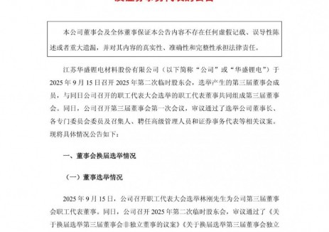 华盛锂电选举沈锦良先生为董事长