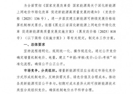 黑龍江省增量新能源項目競價工作方案征求意見