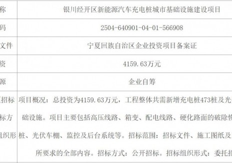 招标 | 4159万！宁夏<em>银川</em>经开区充电桩城市基础设施建设项目招标计划公布